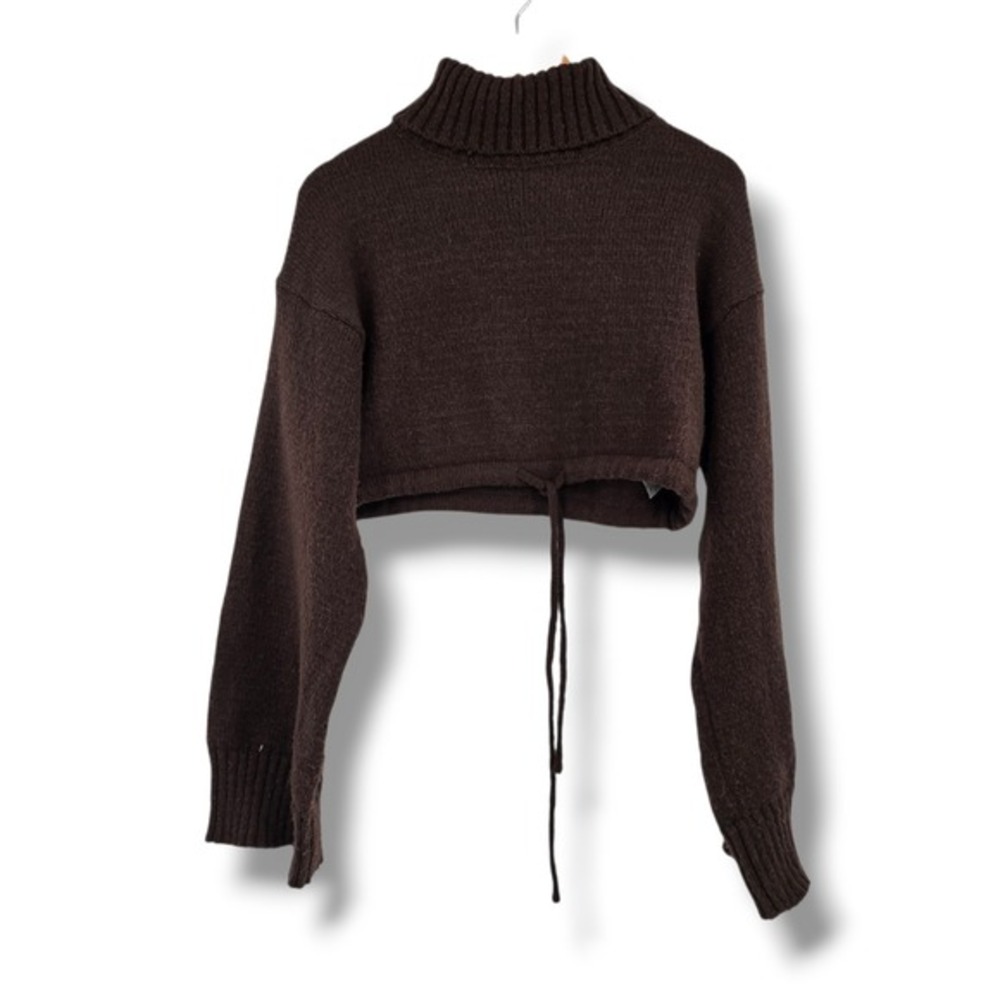 Double Zero Brown‎ Cropped Turtleneck Drawstring Sweater Medium DZ22G704-SET